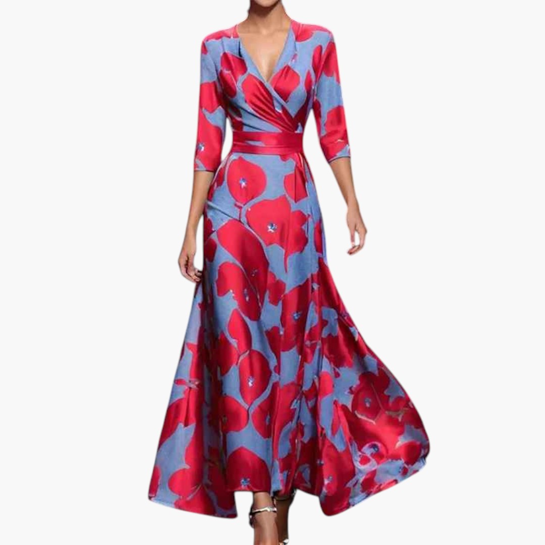 Maxikleid für Damen mit V-Ausschnitt und Blumenmuster