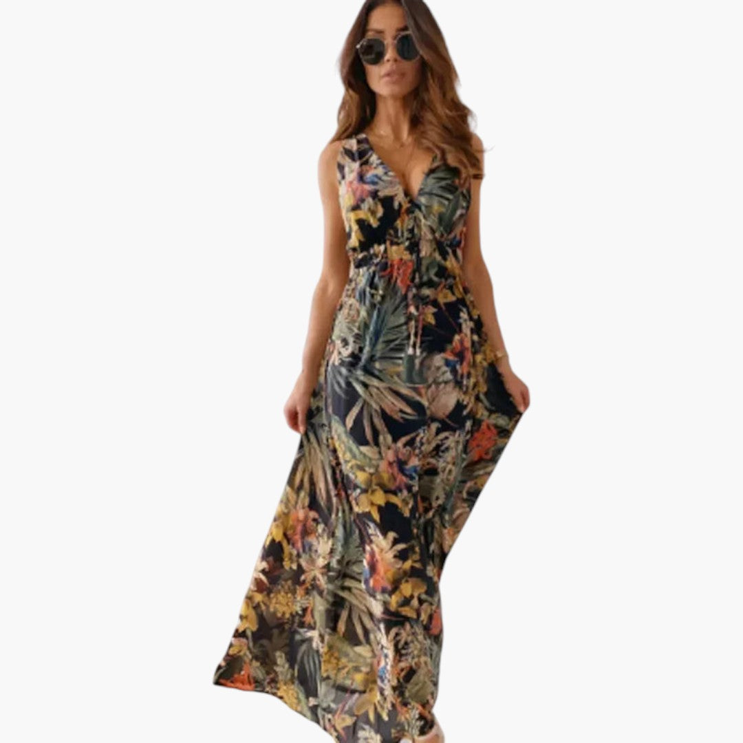 Maxi-jurk voor dames met V-hals en getailleerde taille