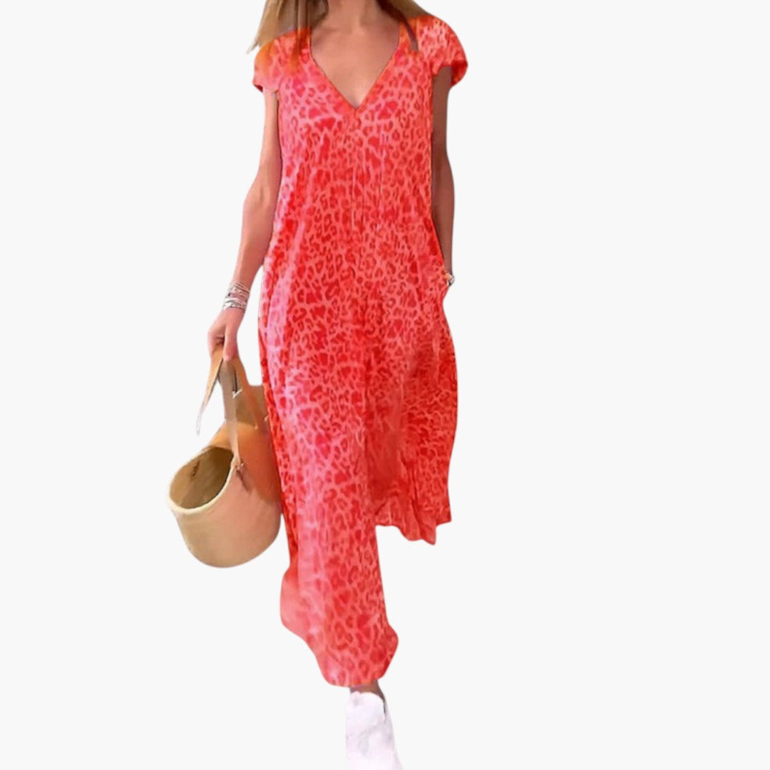 Maxi dress for women with V-neck and cape-style sleeves