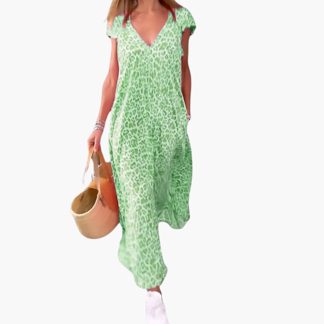 Maxi dress for women with V-neck and cape-style sleeves