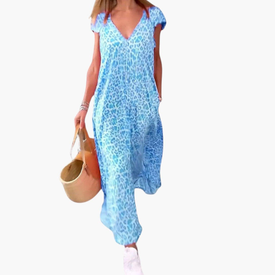 Maxi dress for women with V-neck and cape-style sleeves