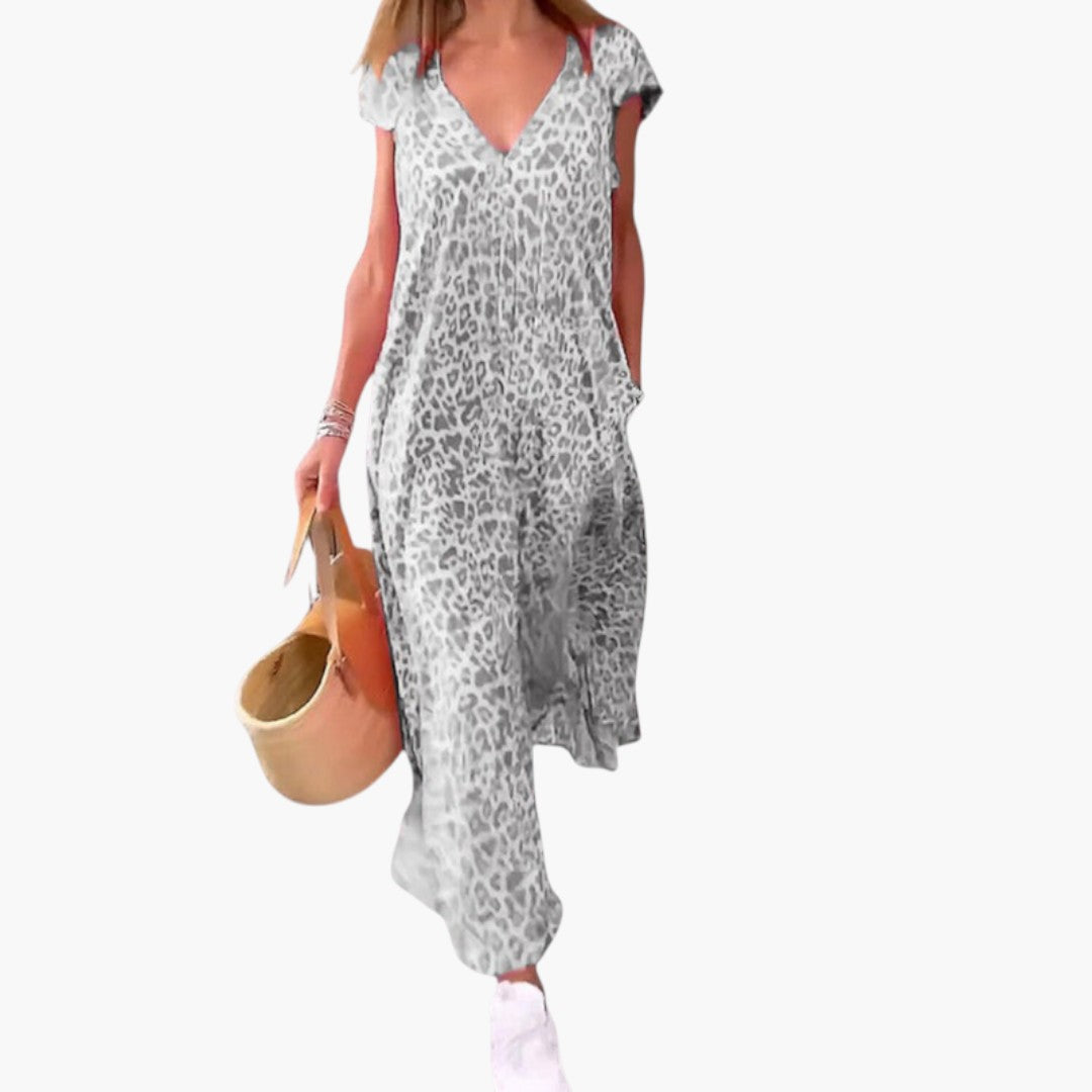 Maxi dress for women with V-neck and cape-style sleeves