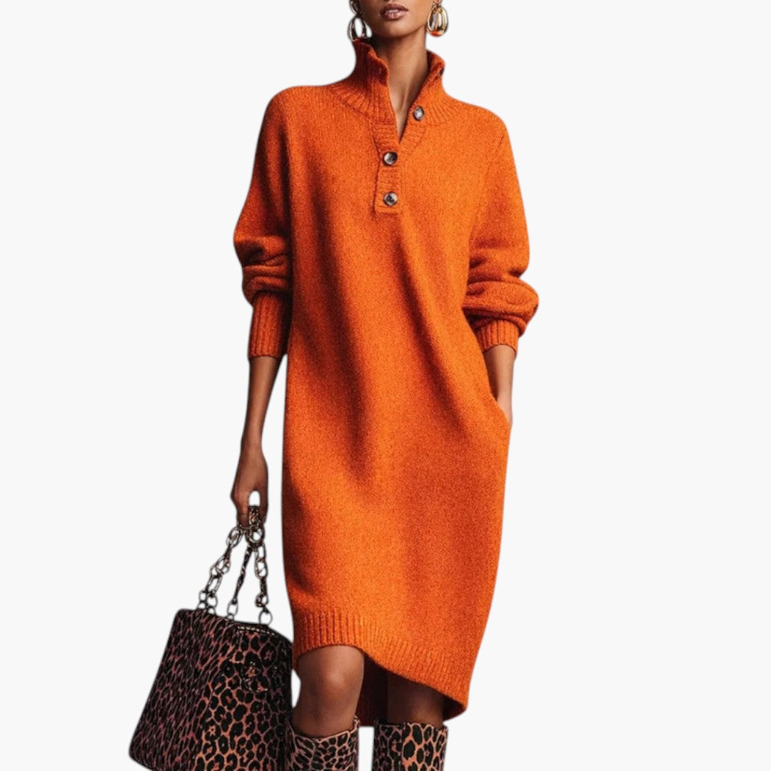 Midikleid für Damen mit Stehkragen und langen Ärmeln