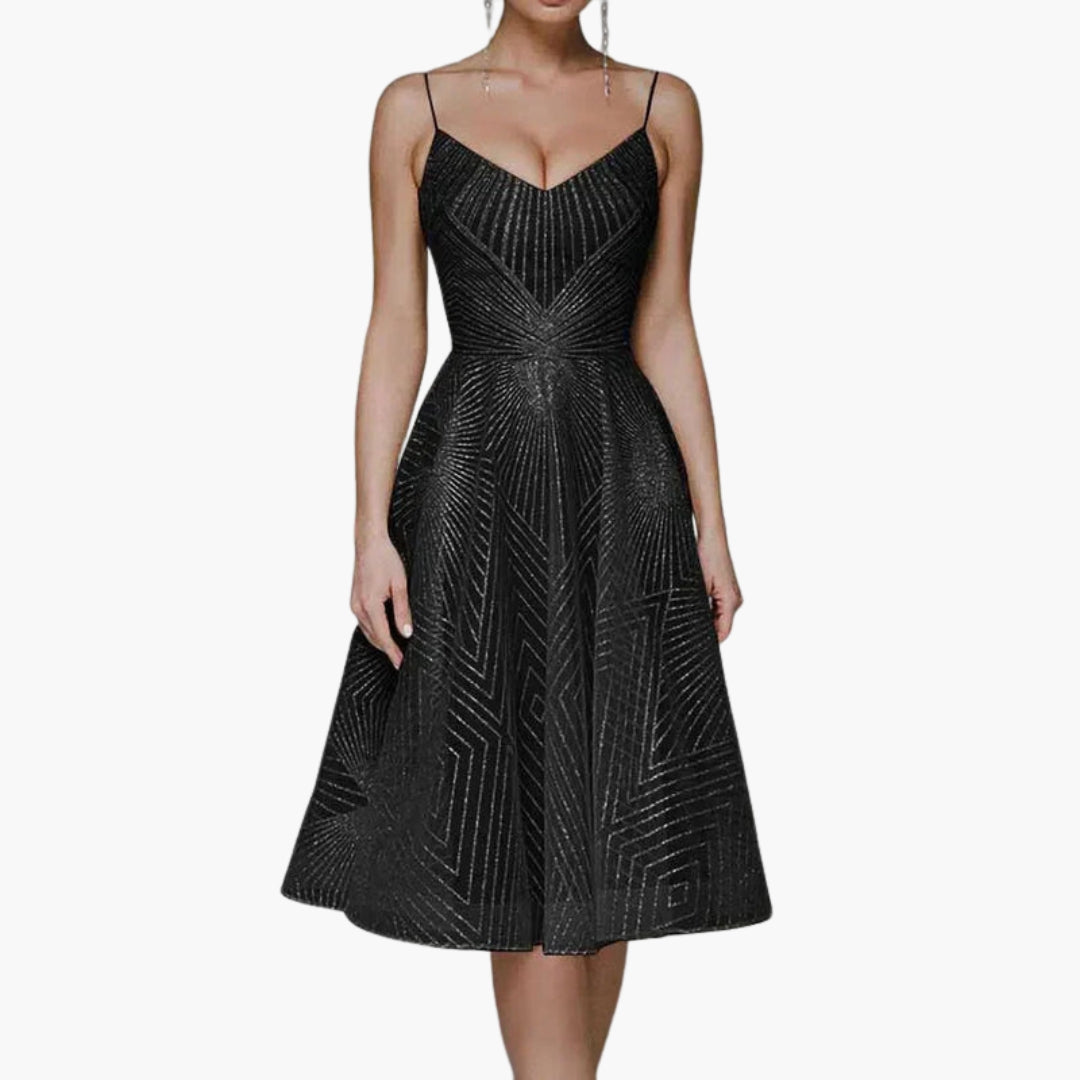 Abito midi donna con schiena scoperta e motivo geometrico