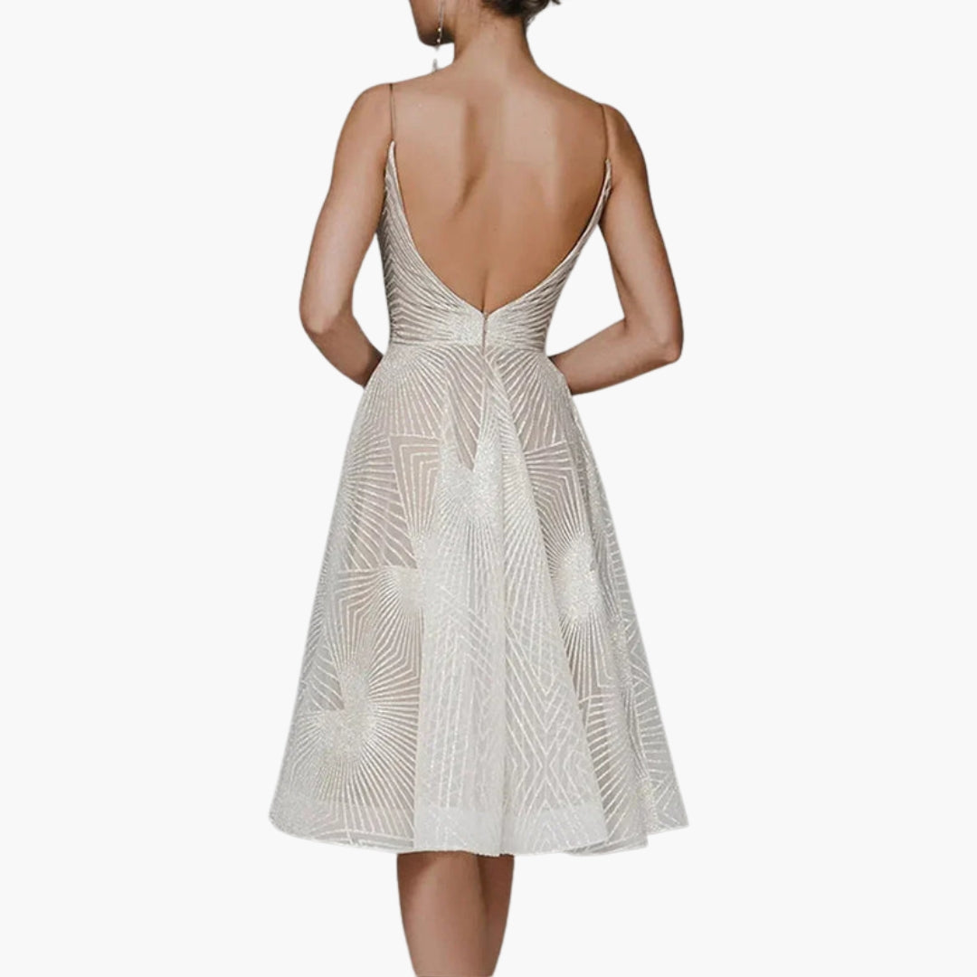 Abito midi donna con schiena scoperta e motivo geometrico