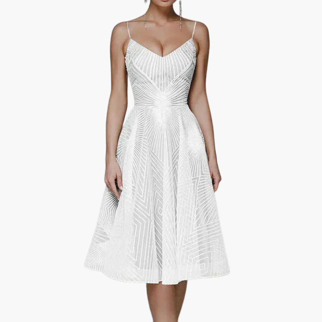 Abito midi donna con schiena scoperta e motivo geometrico