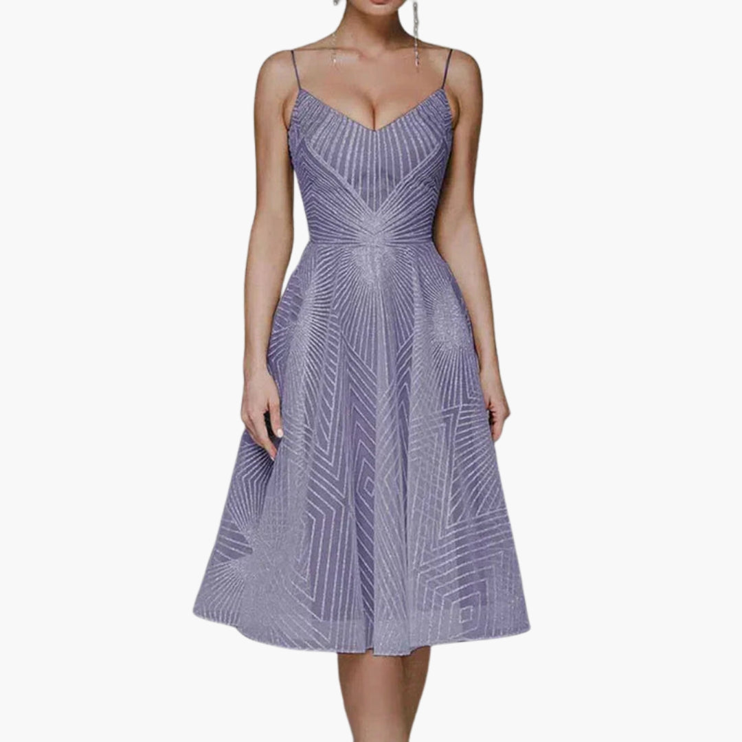 Abito midi donna con schiena scoperta e motivo geometrico