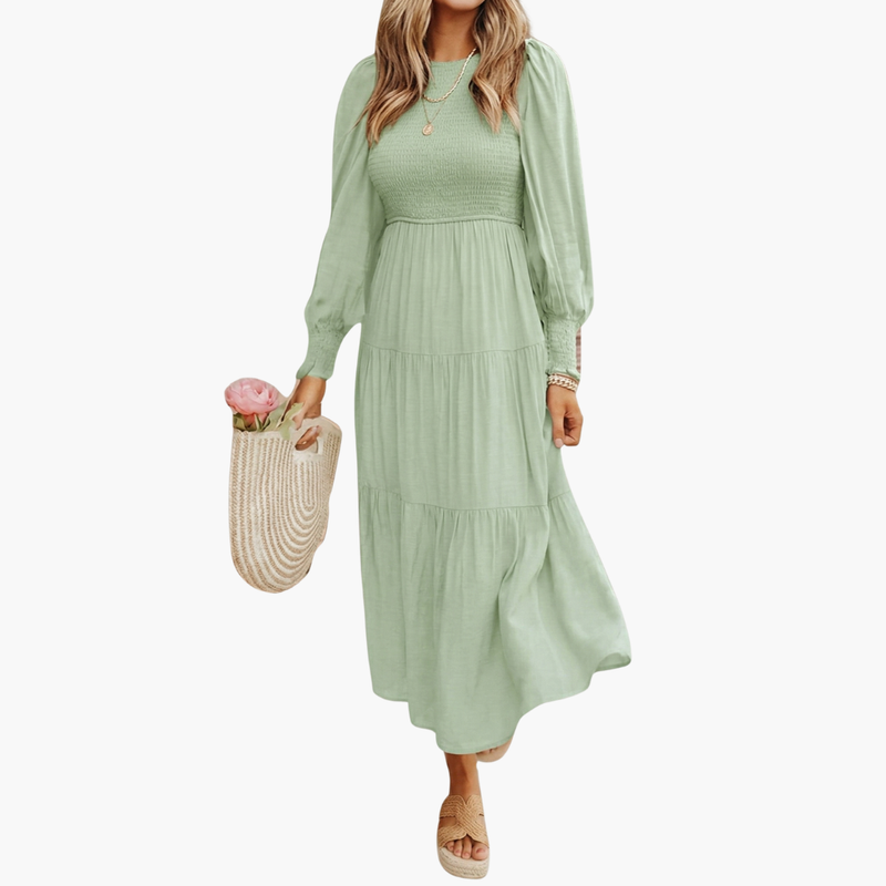 Abito midi donna a maniche lunghe con gonna a balze