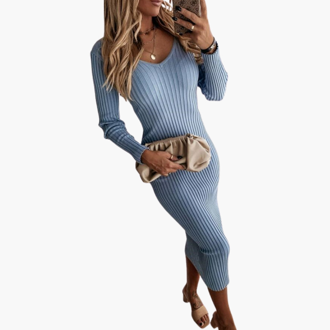 Abito midi donna con maniche lunghe e scollo rotondo