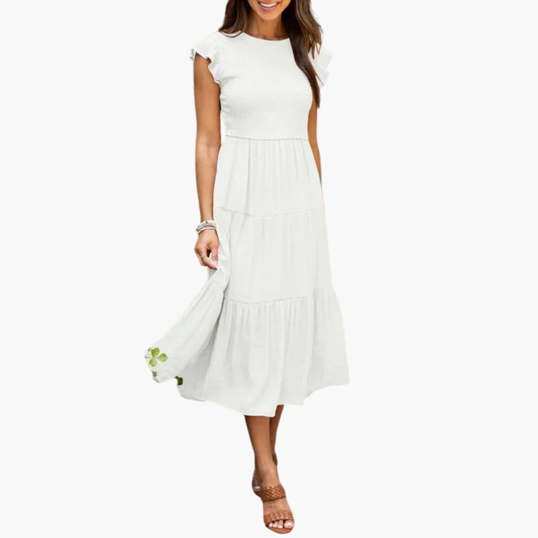 Midi dress for women with flutter sleeves and ruffled skirt
