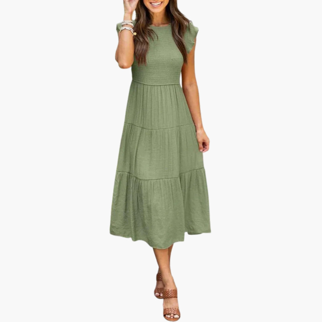 Midi dress for women with flutter sleeves and ruffled skirt