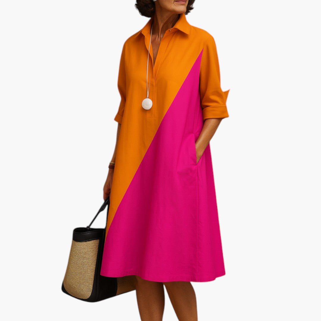 Women's midi dress with long sleeves and a flowing cut