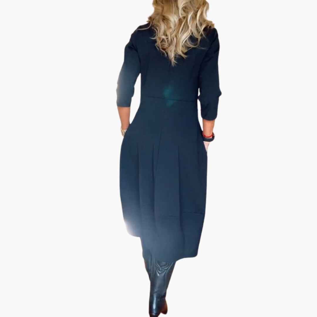 Abito midi donna con tasche e scollo rotondo