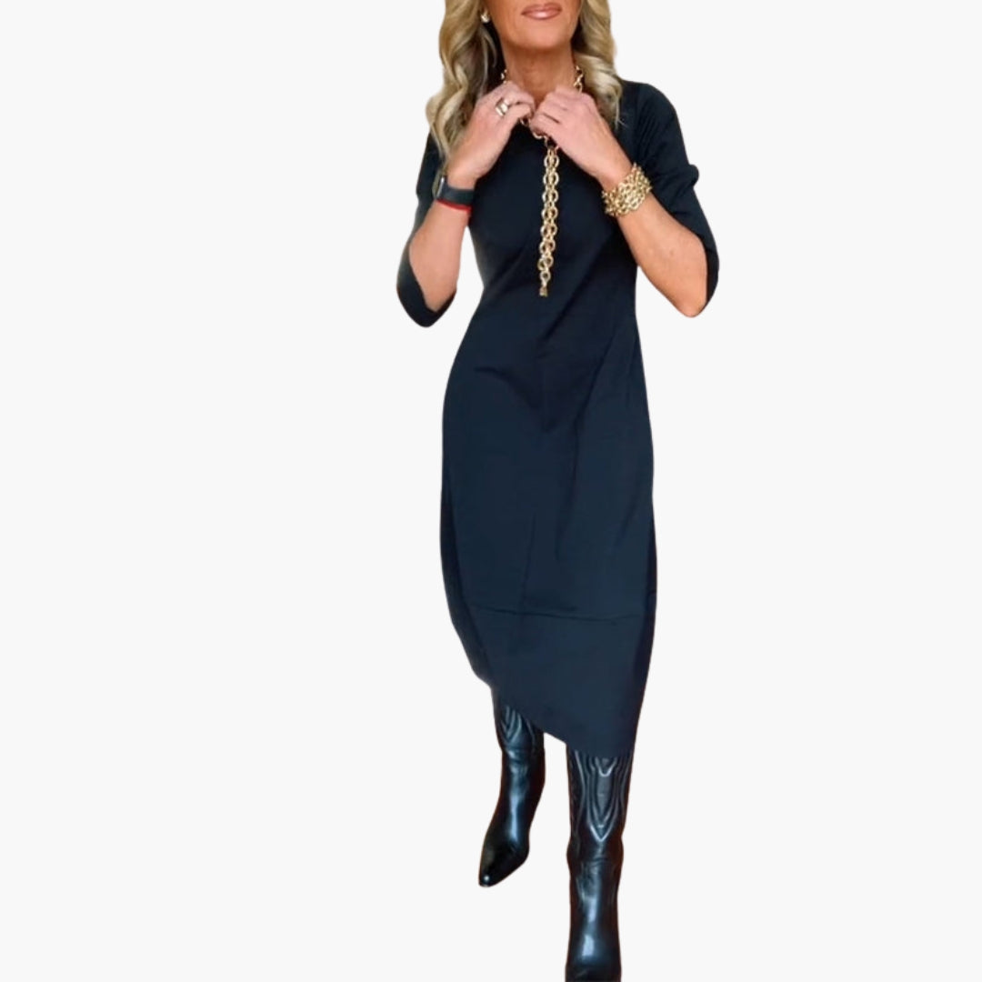 Midi-Kleid für Damen mit Taschen und rundem Ausschnitt