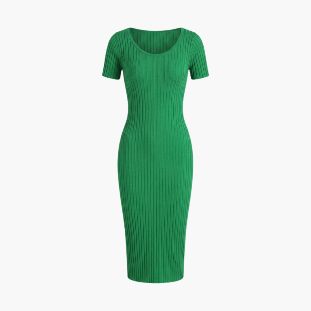 Robe midi femme col V à texture côtelée