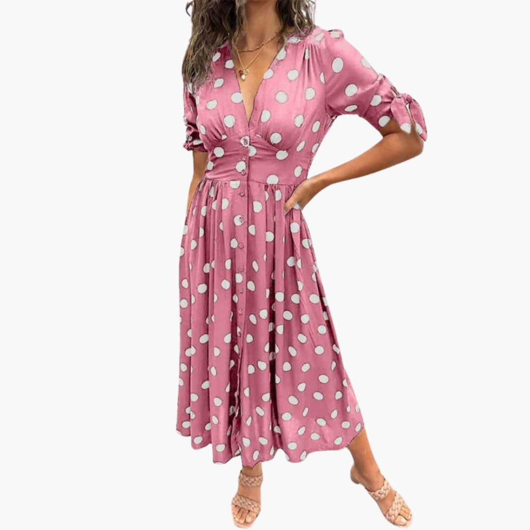 Abito midi donna con scollo a V e bottoni sul davanti