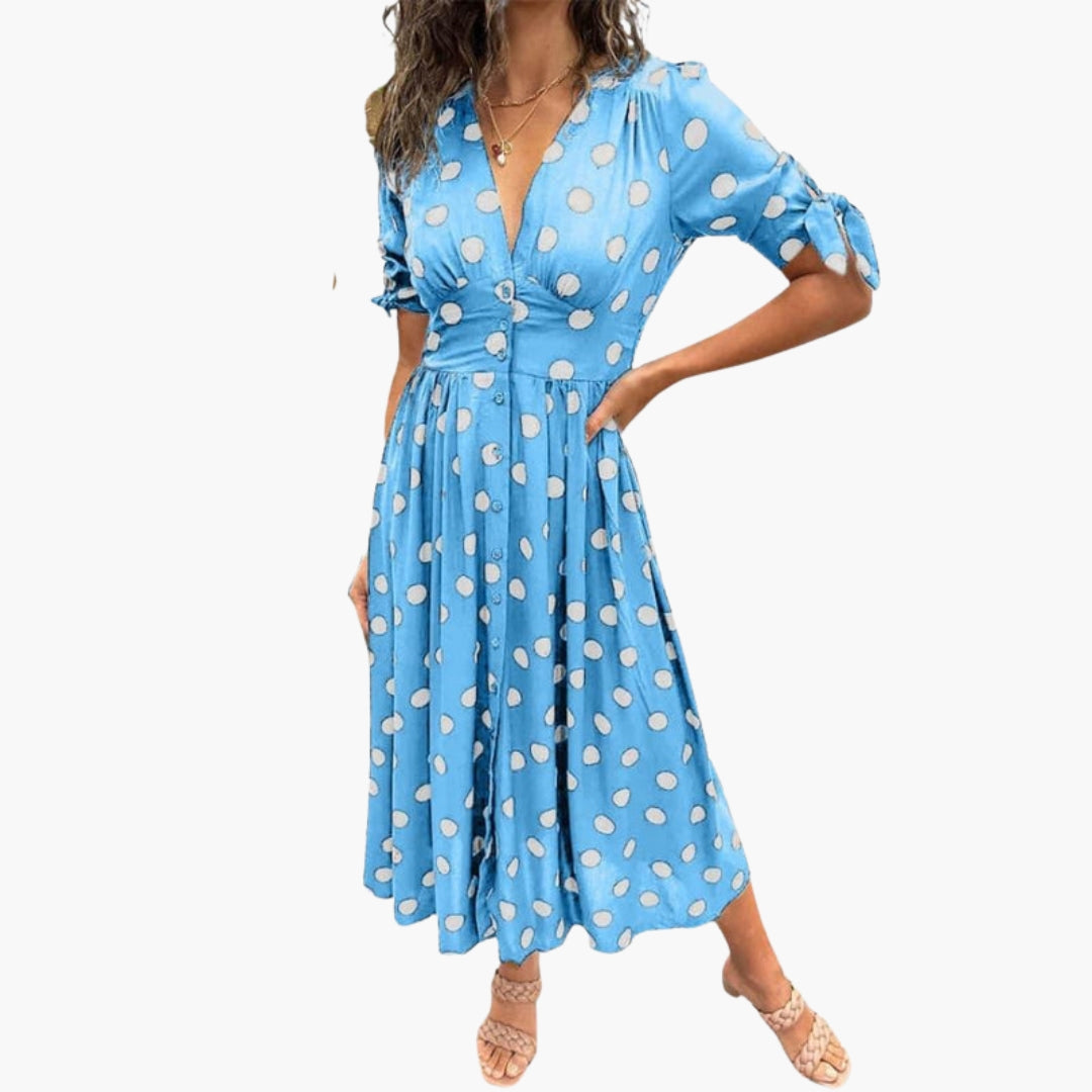 Abito midi donna con scollo a V e bottoni sul davanti