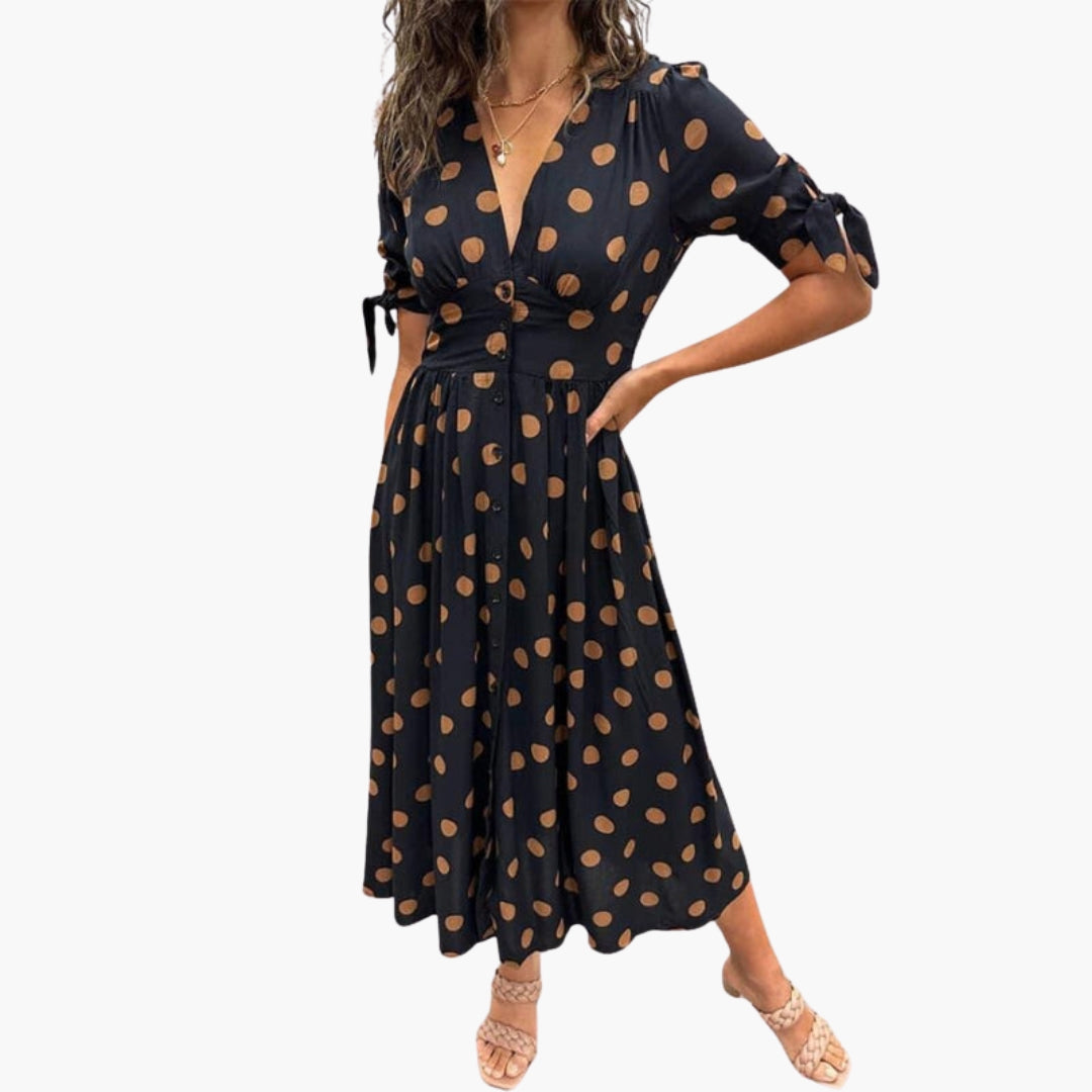 Abito midi donna con scollo a V e bottoni sul davanti