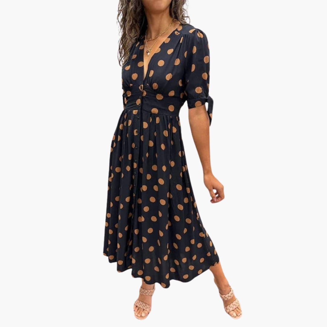 Abito midi donna con scollo a V e bottoni sul davanti