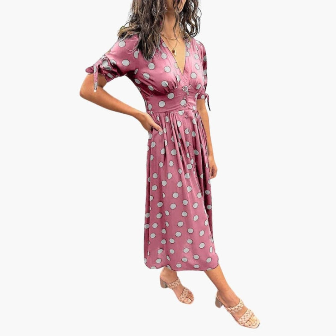 Abito midi donna con scollo a V e bottoni sul davanti