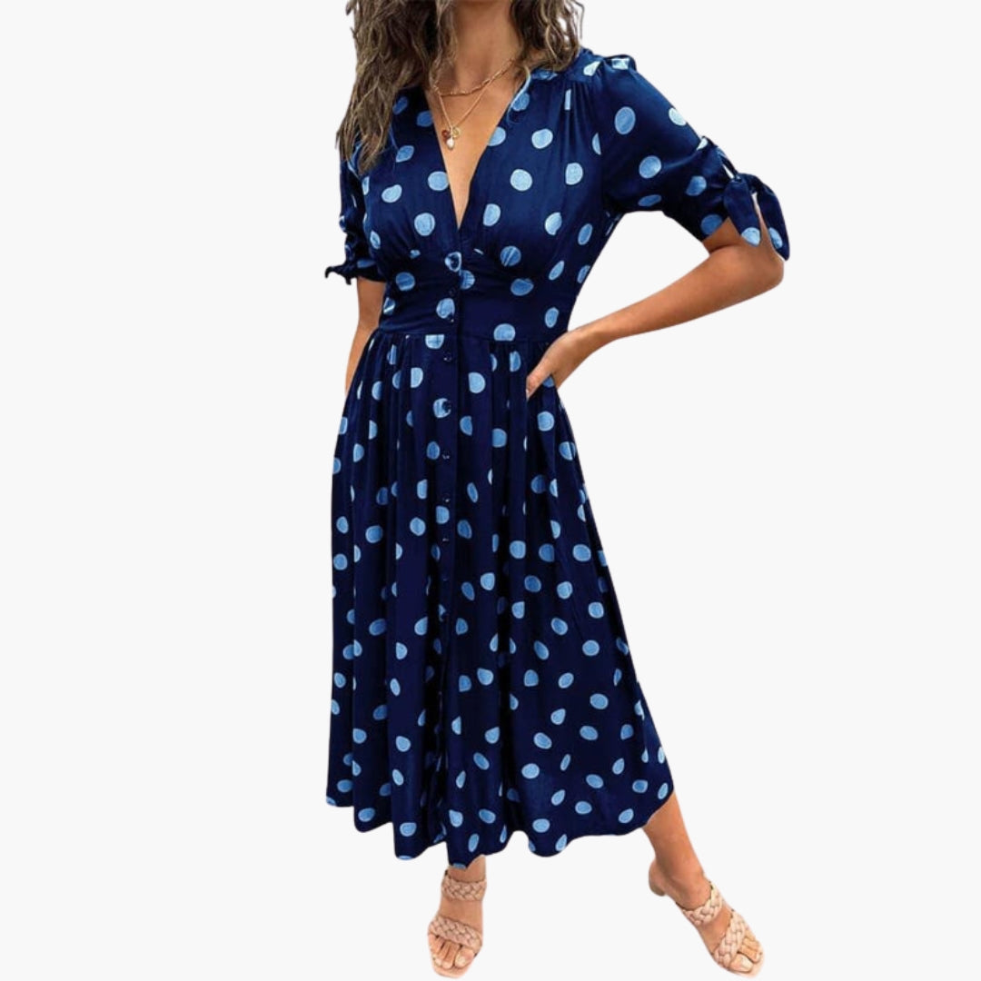 Abito midi donna con scollo a V e bottoni sul davanti