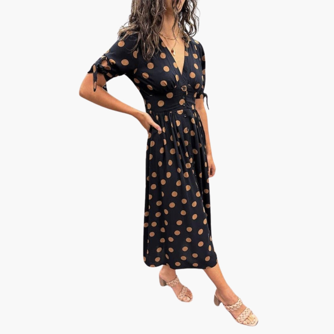 Abito midi donna con scollo a V e bottoni sul davanti