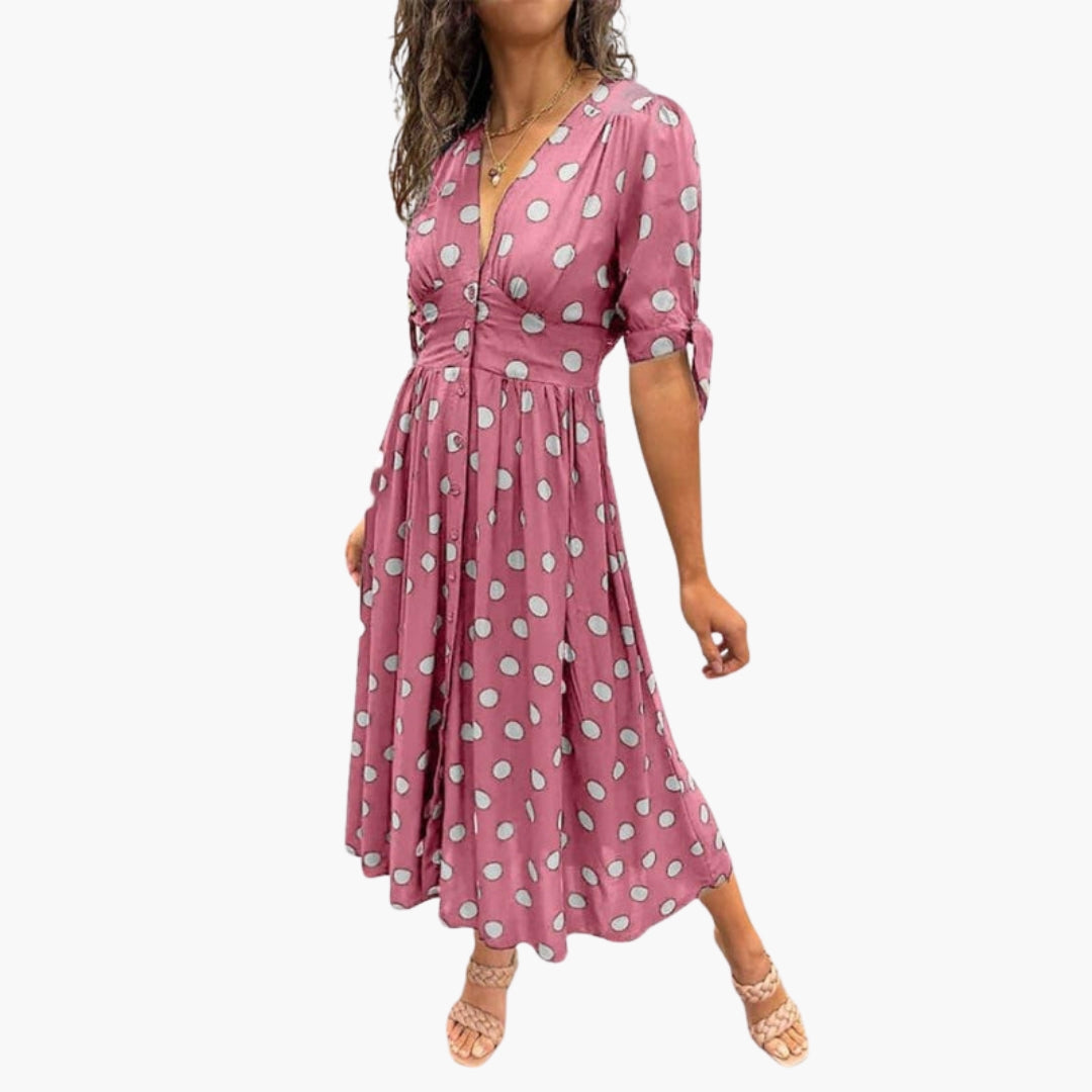 Abito midi donna con scollo a V e bottoni sul davanti