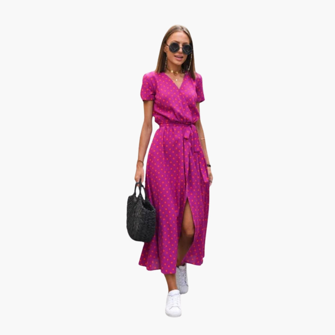 Abito midi donna con scollo a V e cintura in vita