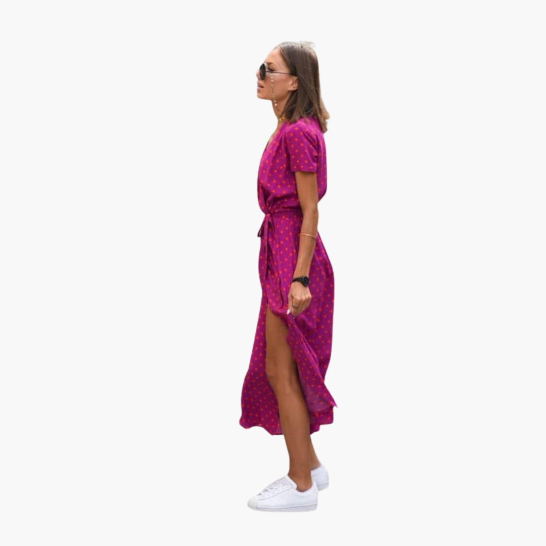 Abito midi donna con scollo a V e cintura in vita