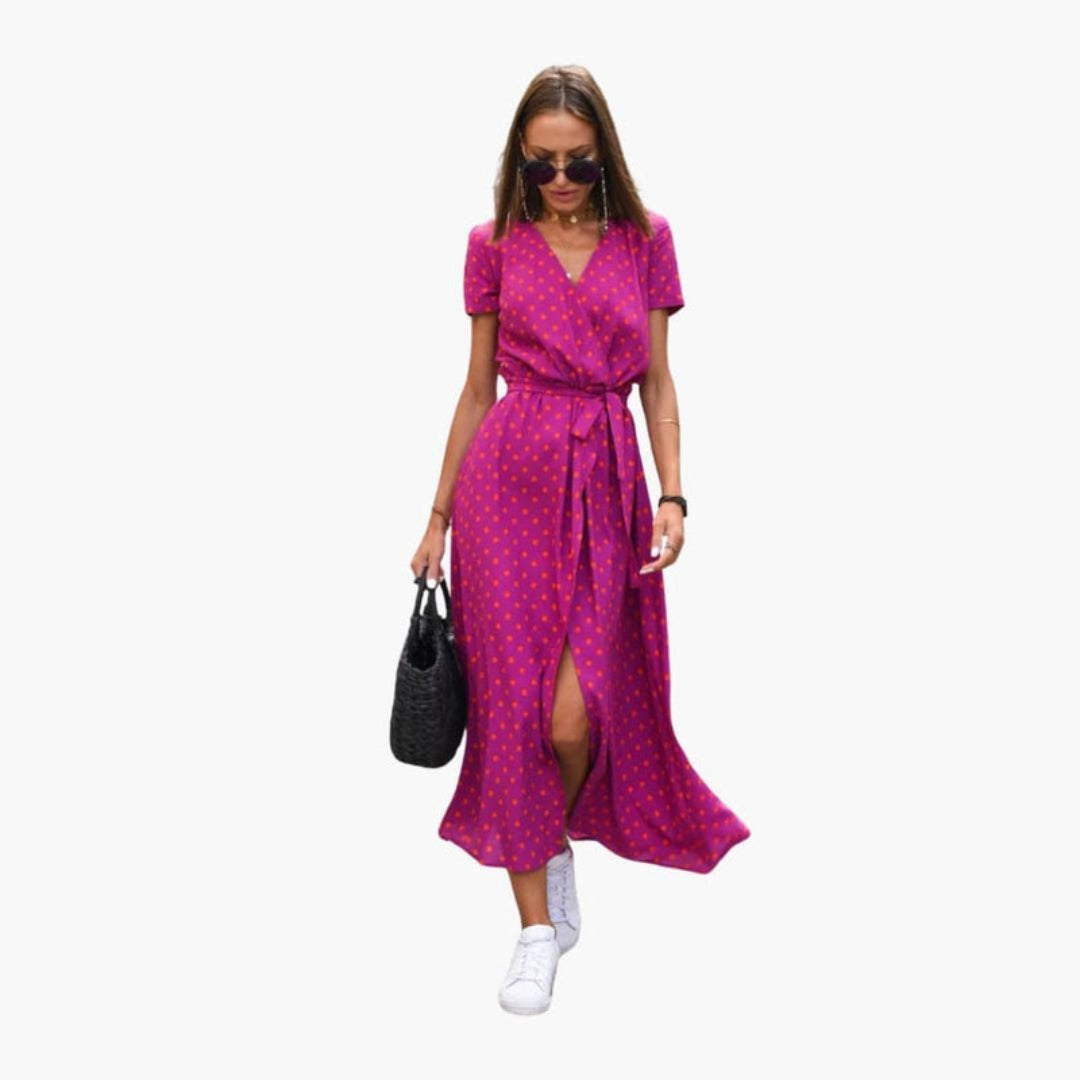 Abito midi donna con scollo a V e cintura in vita