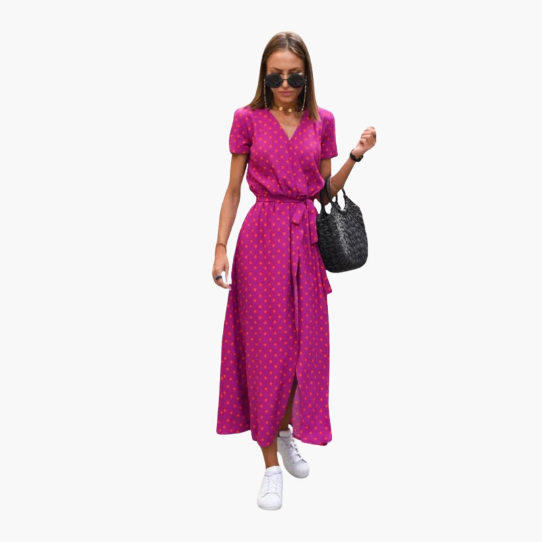 Abito midi donna con scollo a V e cintura in vita