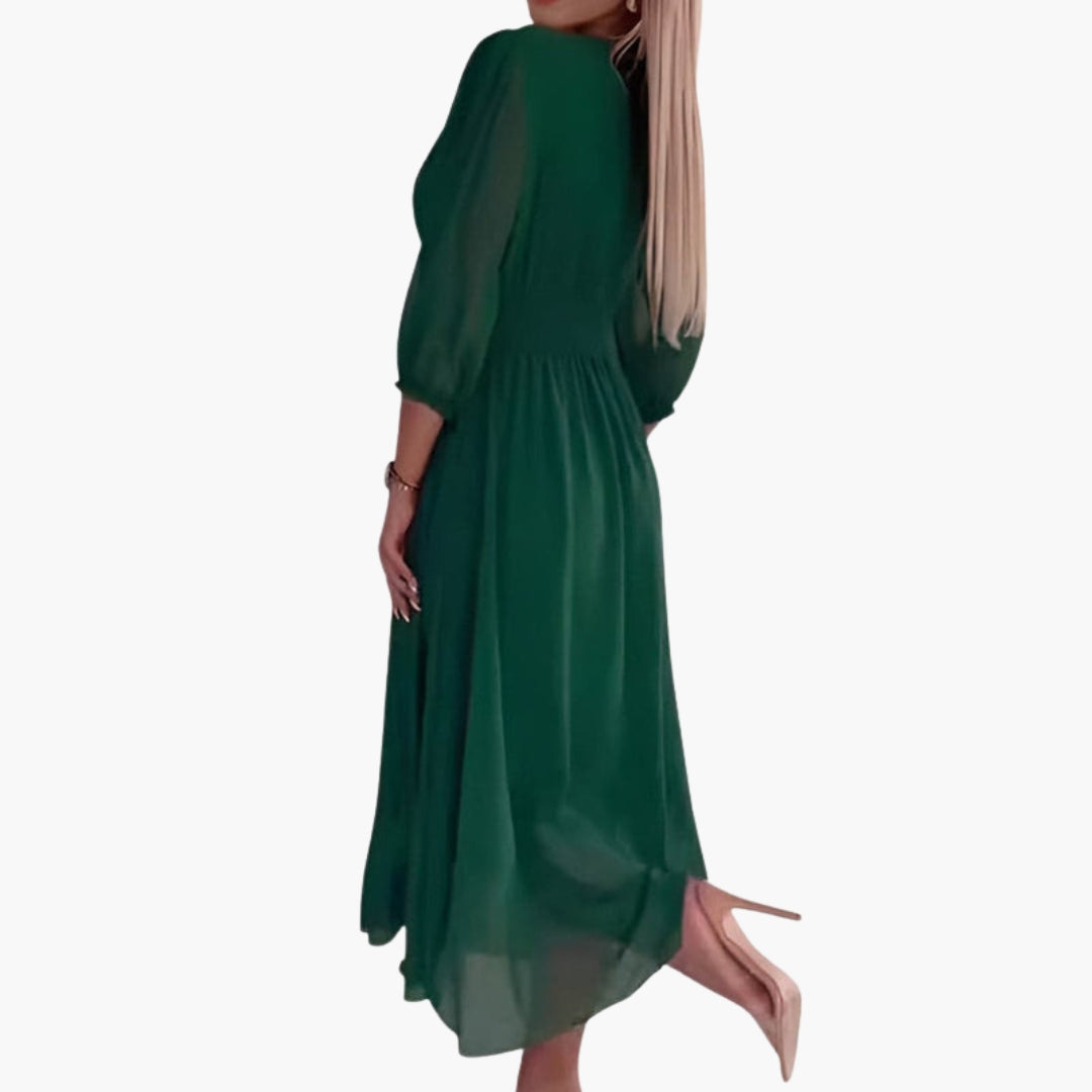 Abito midi donna con scollo a V e maniche a tre quarti