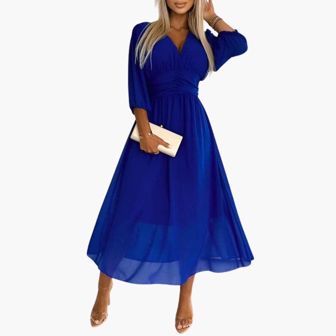Abito midi donna con scollo a V e maniche a tre quarti