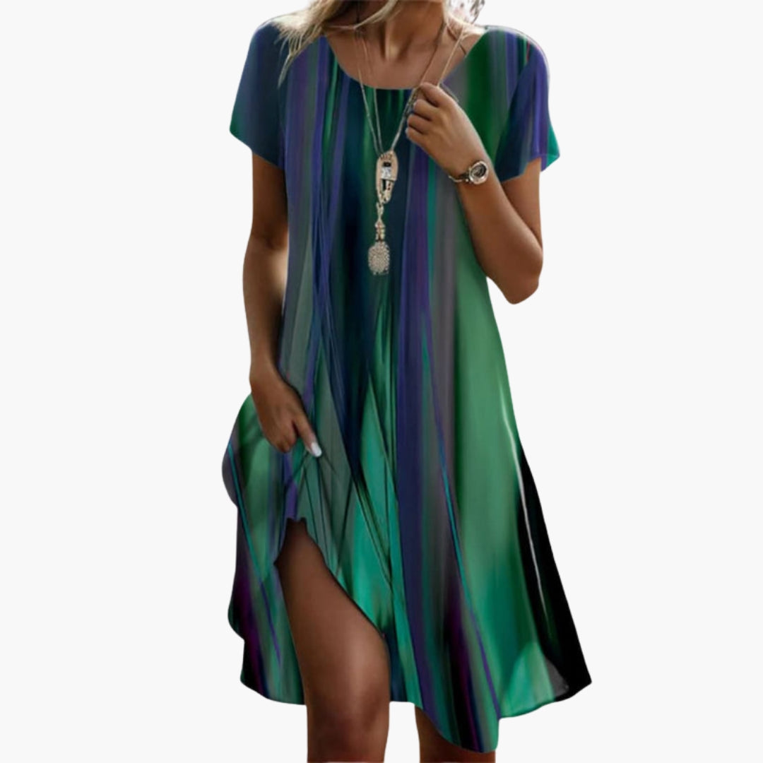 Midikleid für Damen mit rundem Ausschnitt und kurzen Ärmeln