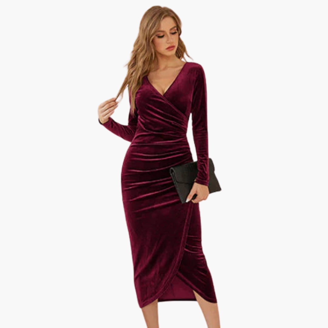 Midi-Kleid für Damen aus Samt mit langen Ärmeln