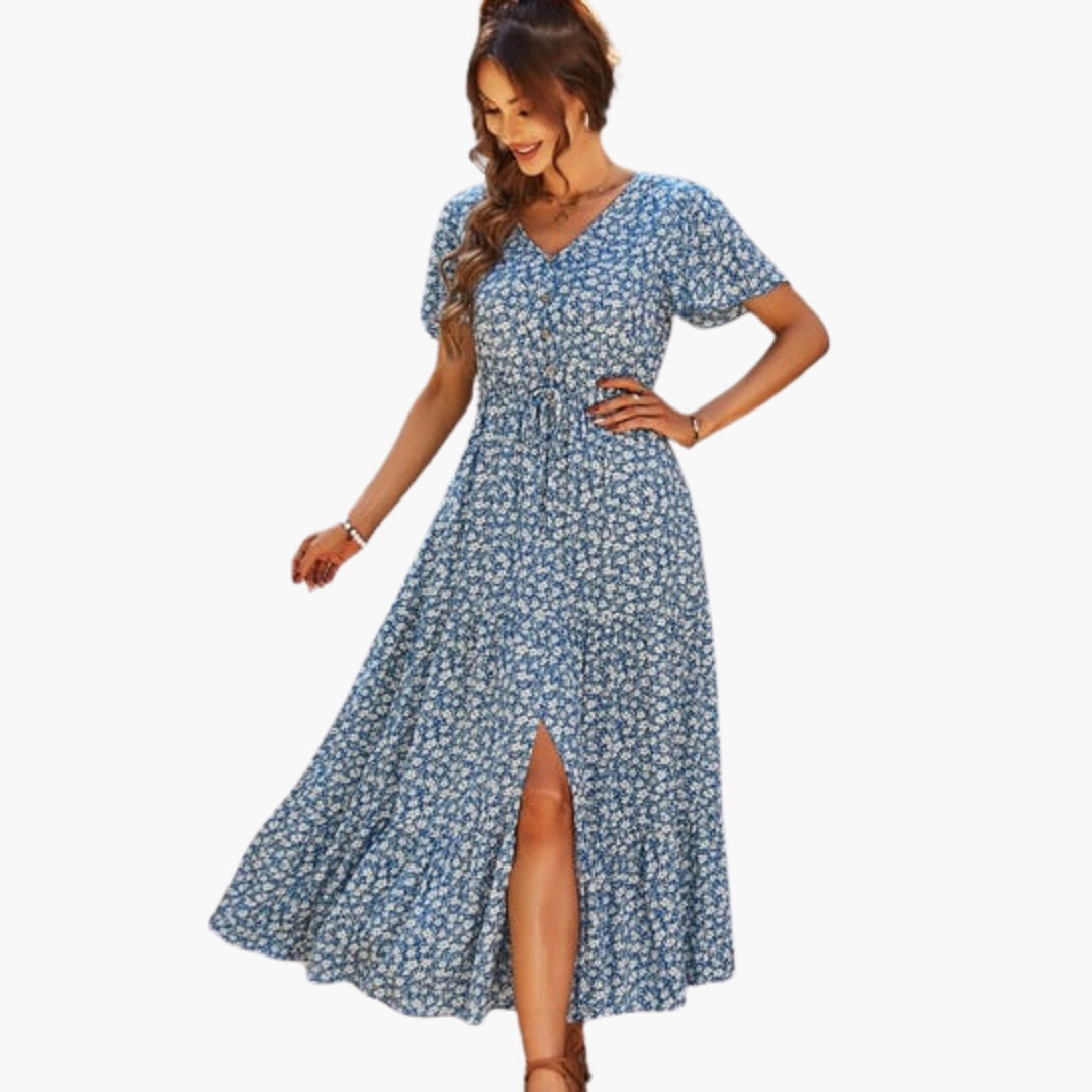 Abito midi floreale donna a maniche corte