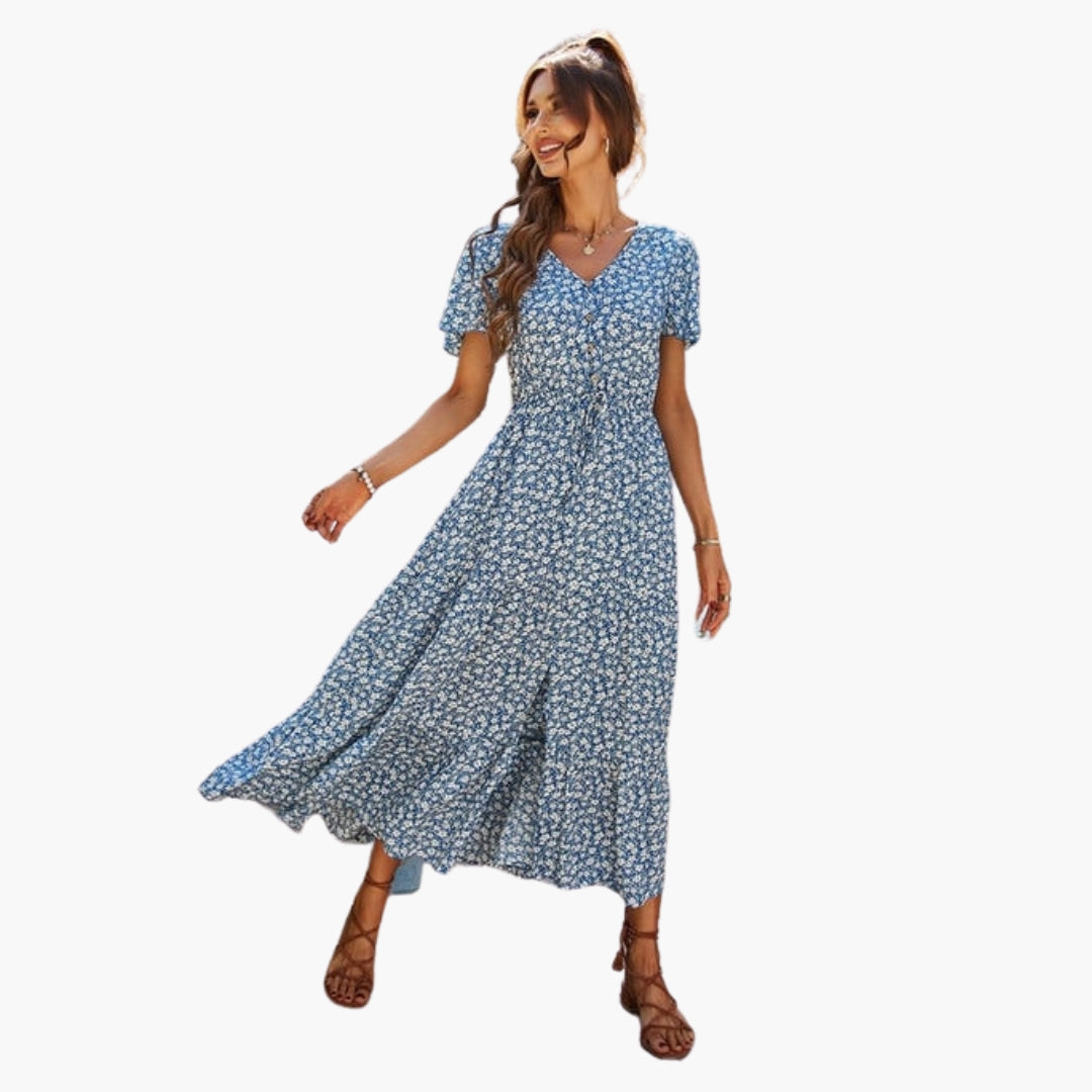 Abito midi floreale donna a maniche corte