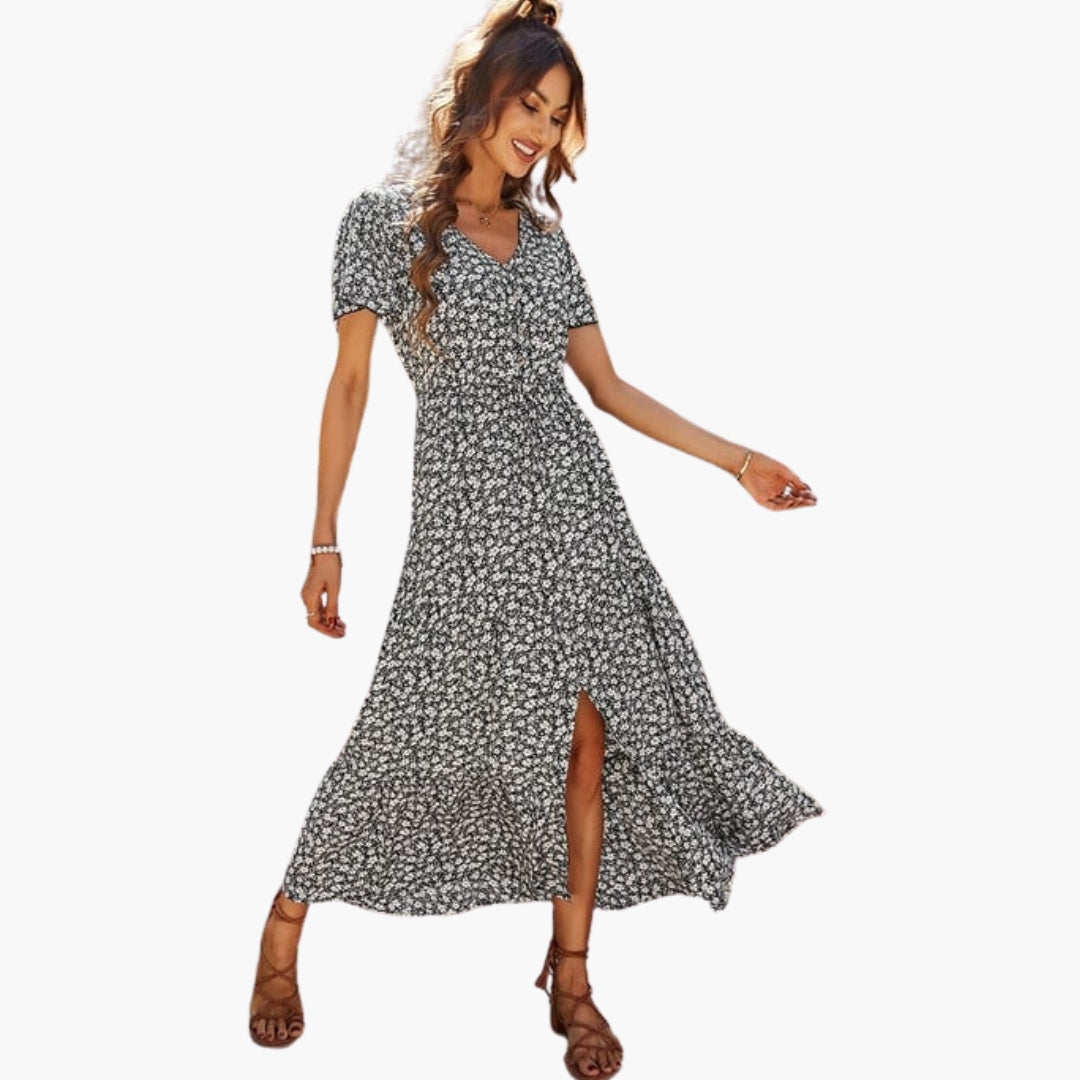 Abito midi floreale donna a maniche corte