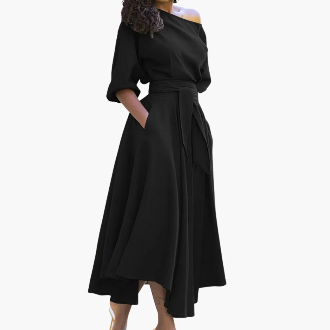 Abito midi da donna con scollo a spalle scoperte
