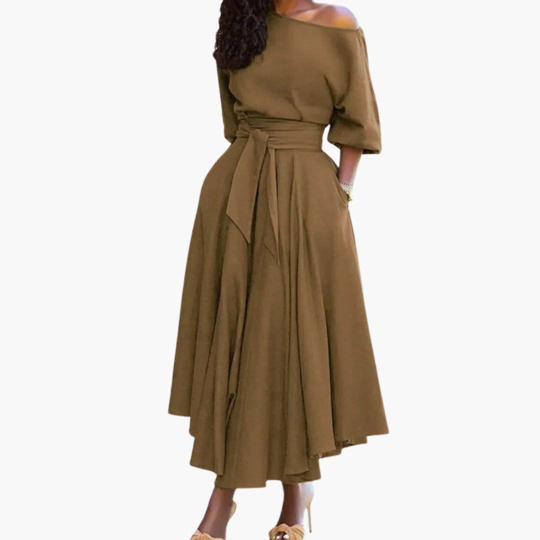 Abito midi da donna con scollo a spalle scoperte