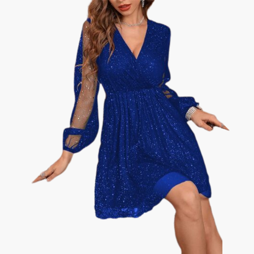 Mini-Kleid für Damen mit Wickelausschnitt und Ballonärmeln