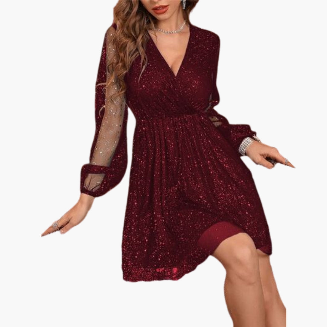 Mini-Kleid für Damen mit Wickelausschnitt und Ballonärmeln