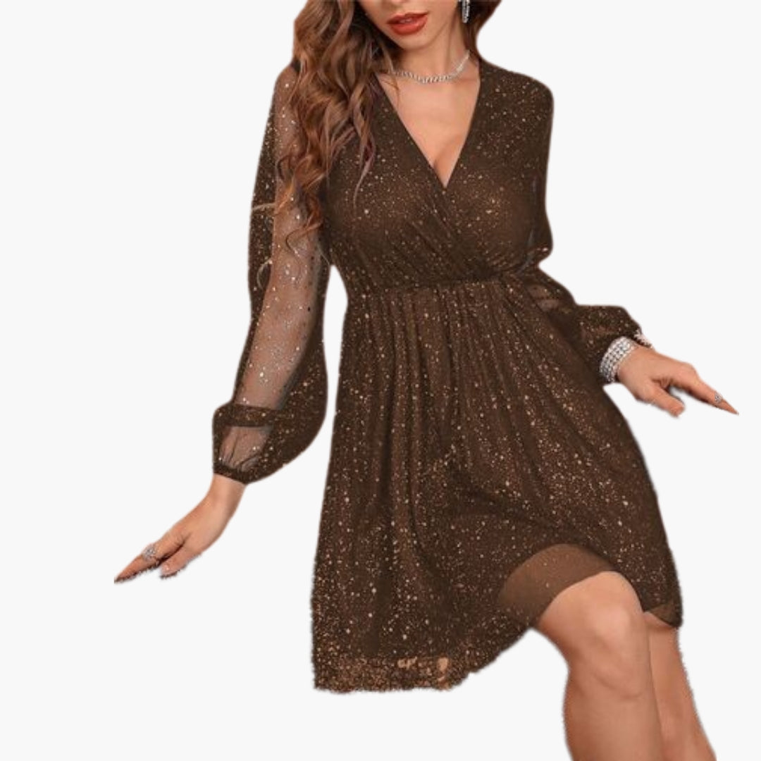 Mini-Kleid für Damen mit Wickelausschnitt und Ballonärmeln