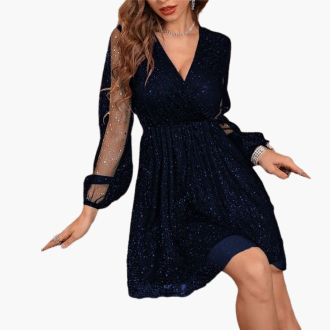 Mini-Kleid für Damen mit Wickelausschnitt und Ballonärmeln