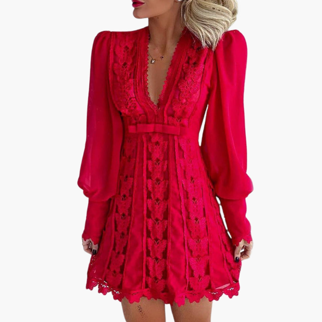 Vestito corto da donna con pannelli in pizzo