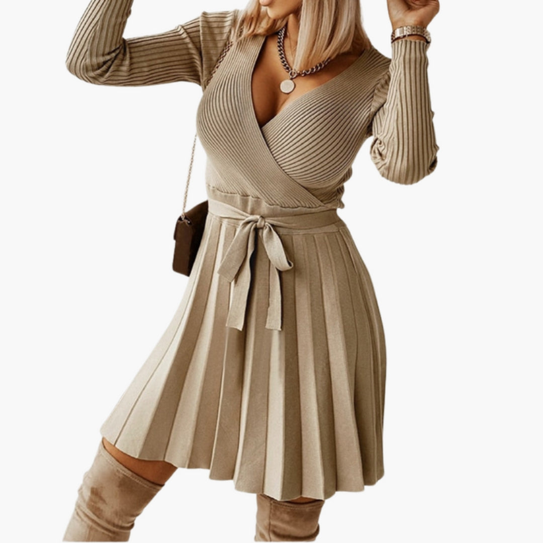 Robe pour femme avec encolure en V et ceinture