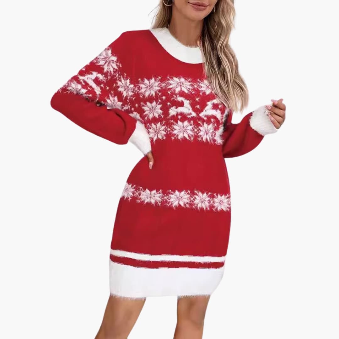 Robe pull de Noël pour femme avec motif renne