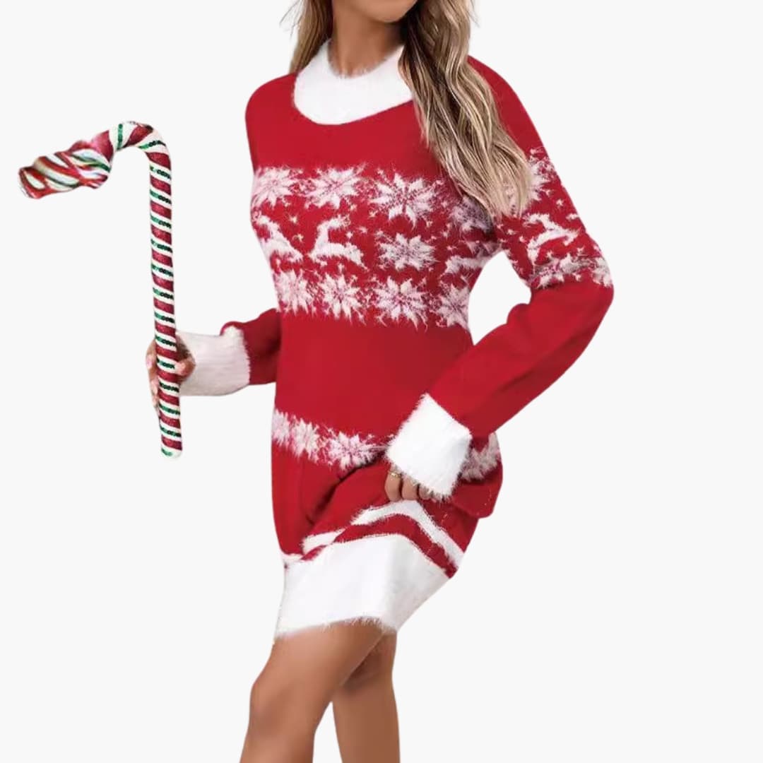 Naisten jouluneulemekko porokuvioinnilla