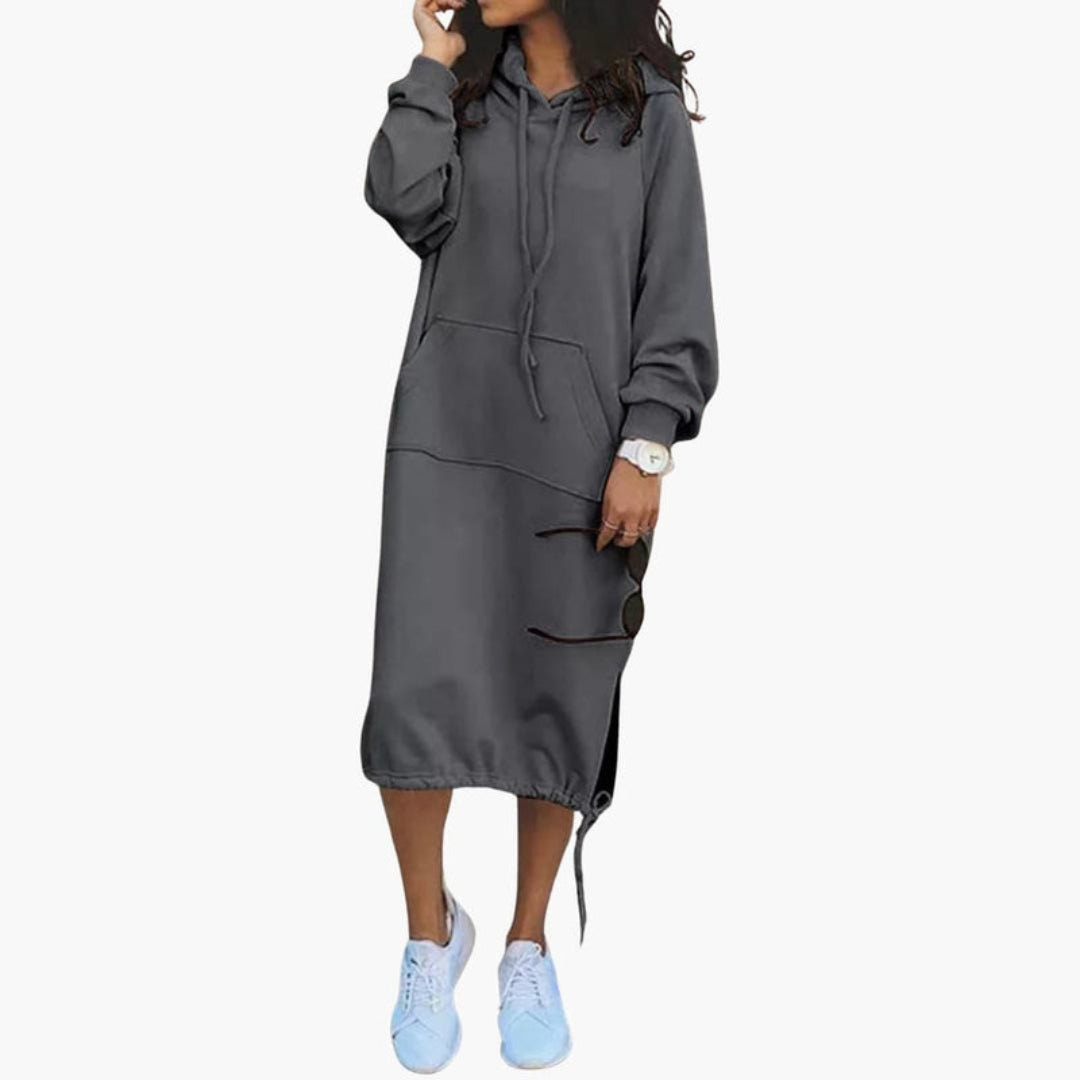 Women's hooded sweatshirt dress with front pocket