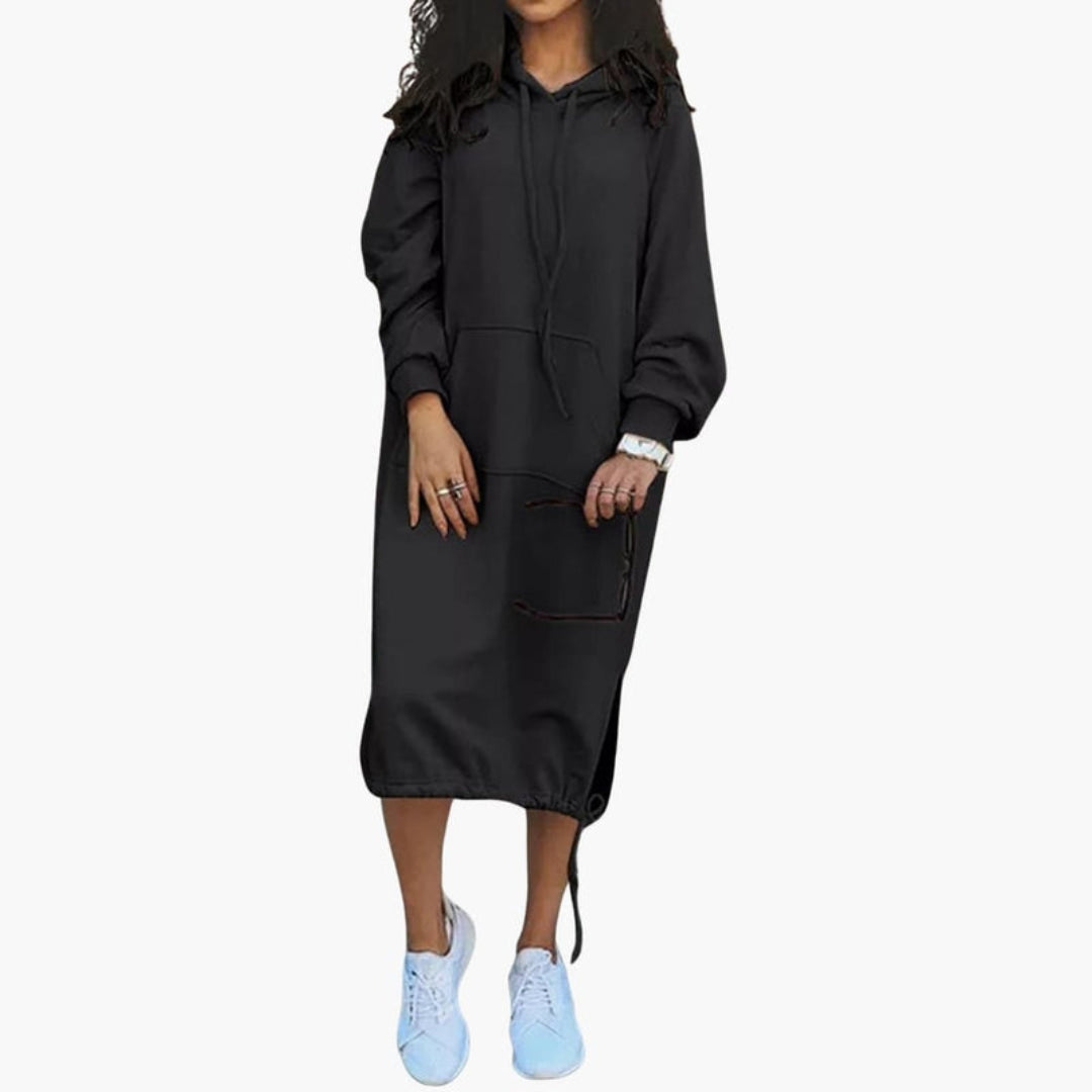 Women's hooded sweatshirt dress with front pocket